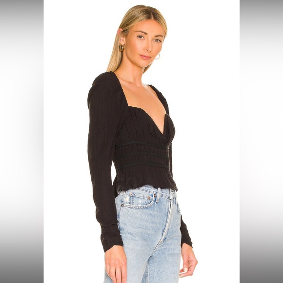 *Last Chance* Free People Chloe Smocked Tie Neck Cotton Top Black 🤍 - Picture 3 of 9